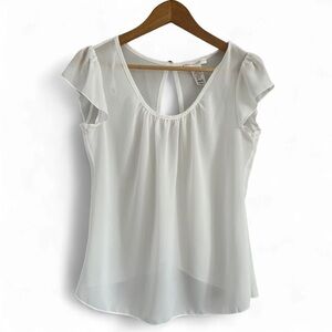 a'gaci White Flutter Sleeve Blouse